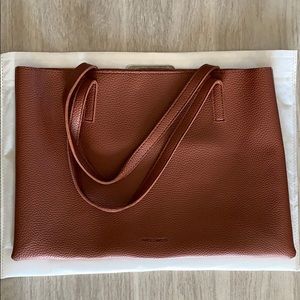 Vince Camuto Cognac & Black Stripe Vegan Tote